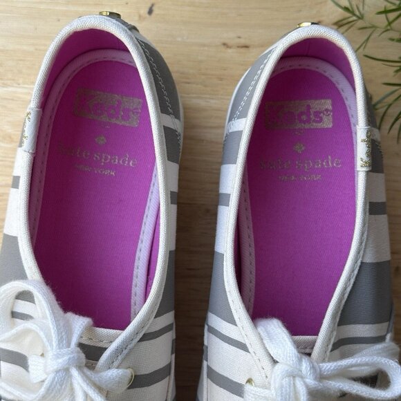 Keds Kate Spade Platform Triple Decker Women's Size 7.5 White Gray Striped Clean - Picture 8 of 12